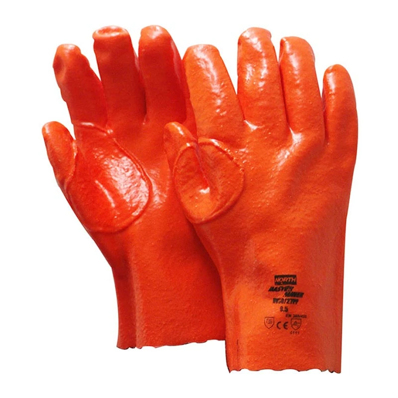 Orange PVC Freezer glove 30cm open cuff, sandy palm, Hiviz